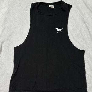 PINK Victoria's Secret Black Sleeveless Top with White Dog Motif